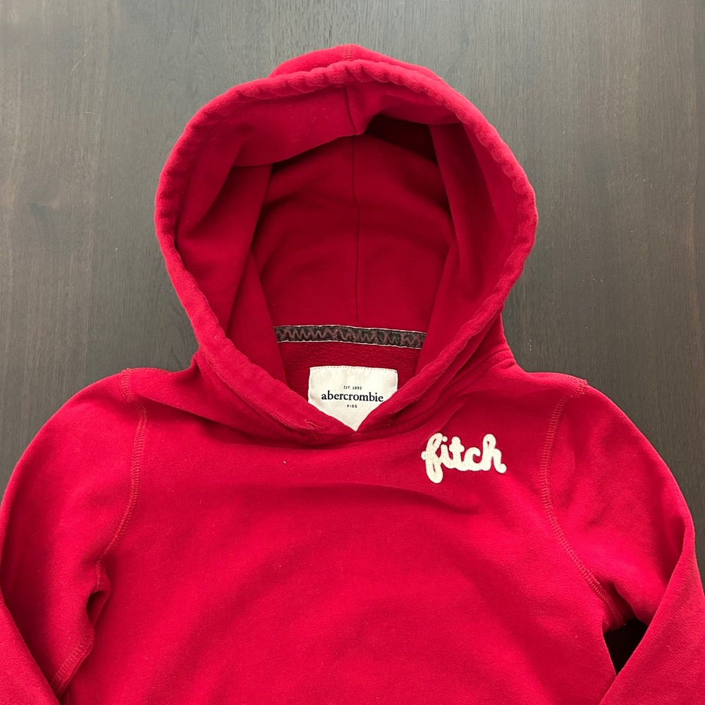 Abercrombie Kids Red Fitch Logo Fleece Pullover Hoodie XL 15/16